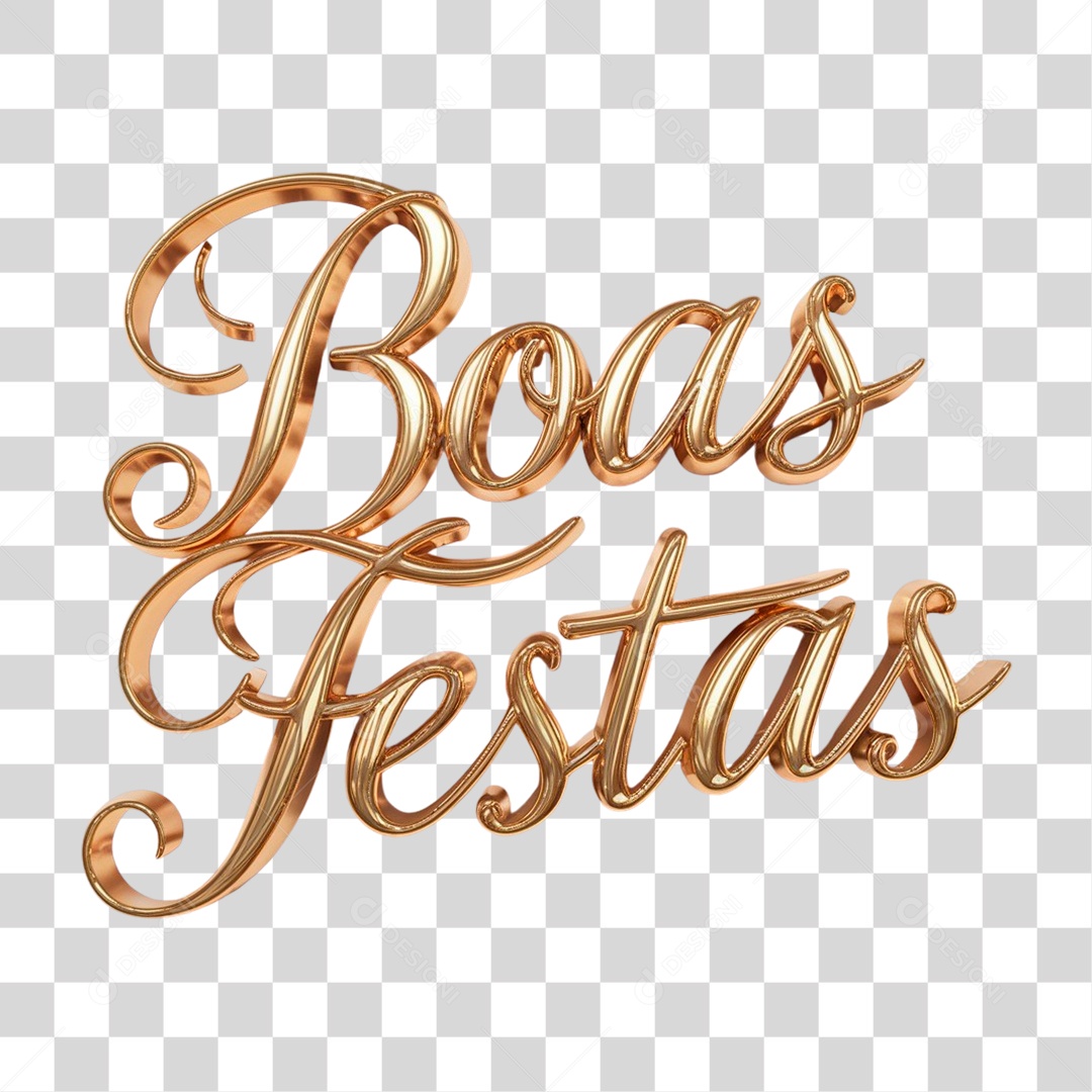 Boas Festas Texto 3D Dourado para Composição PNG Transparente