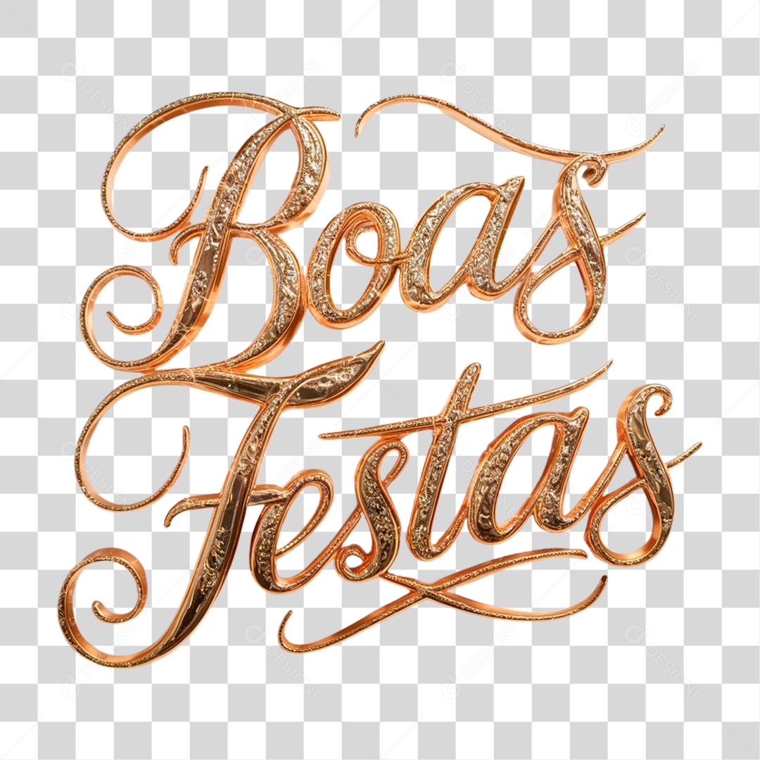 Boas Festas Texto 3D Dourado para Composição PNG Transparente