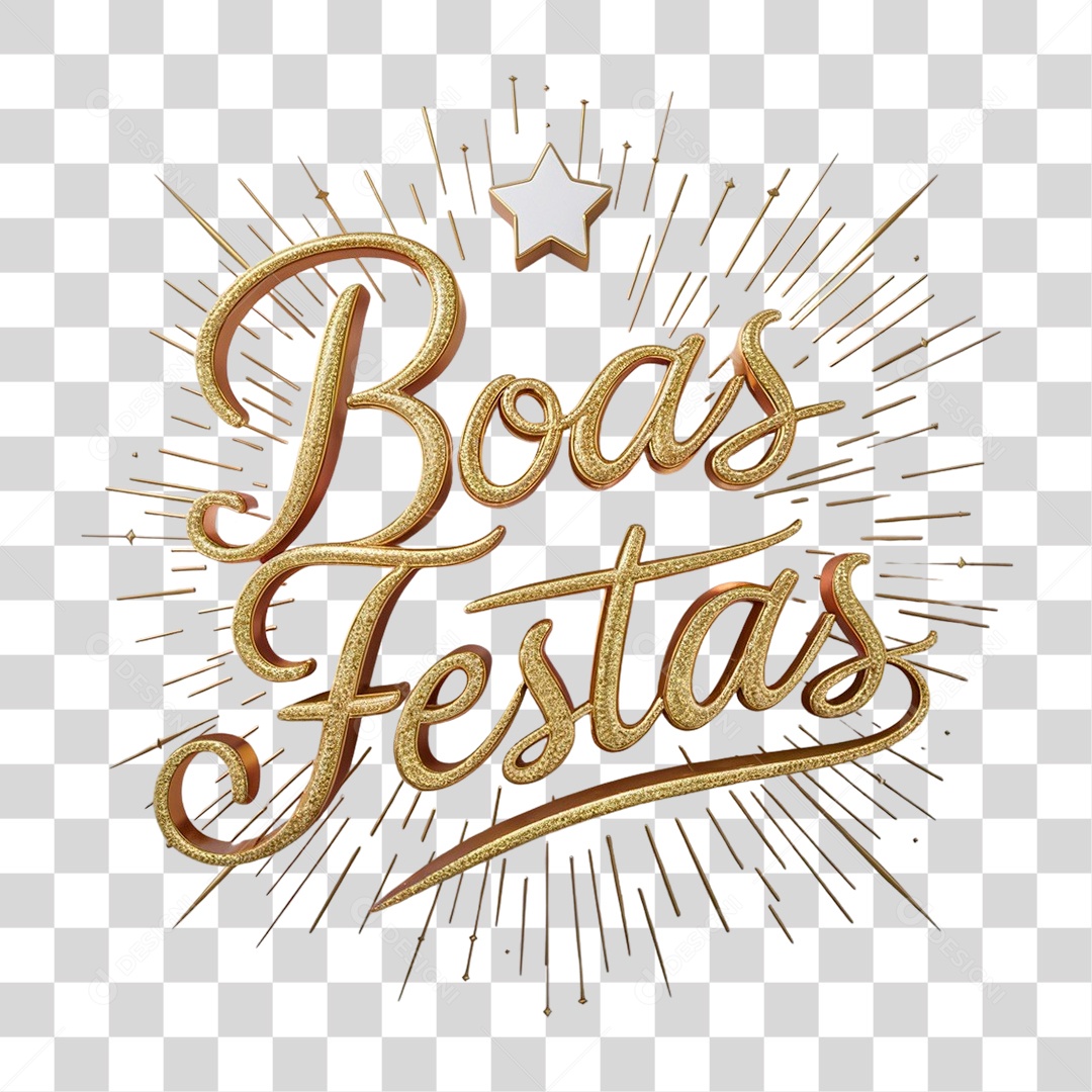 Boas Festas Texto 3D Dourado para Composição PNG Transparente