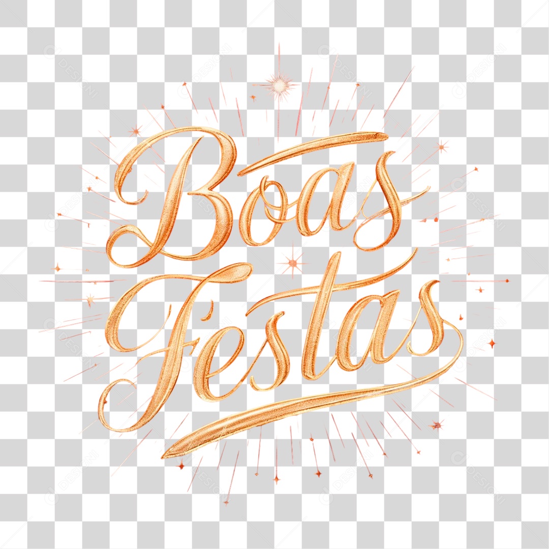 Boas Festas Texto 3D Dourado para Composição PNG Transparente