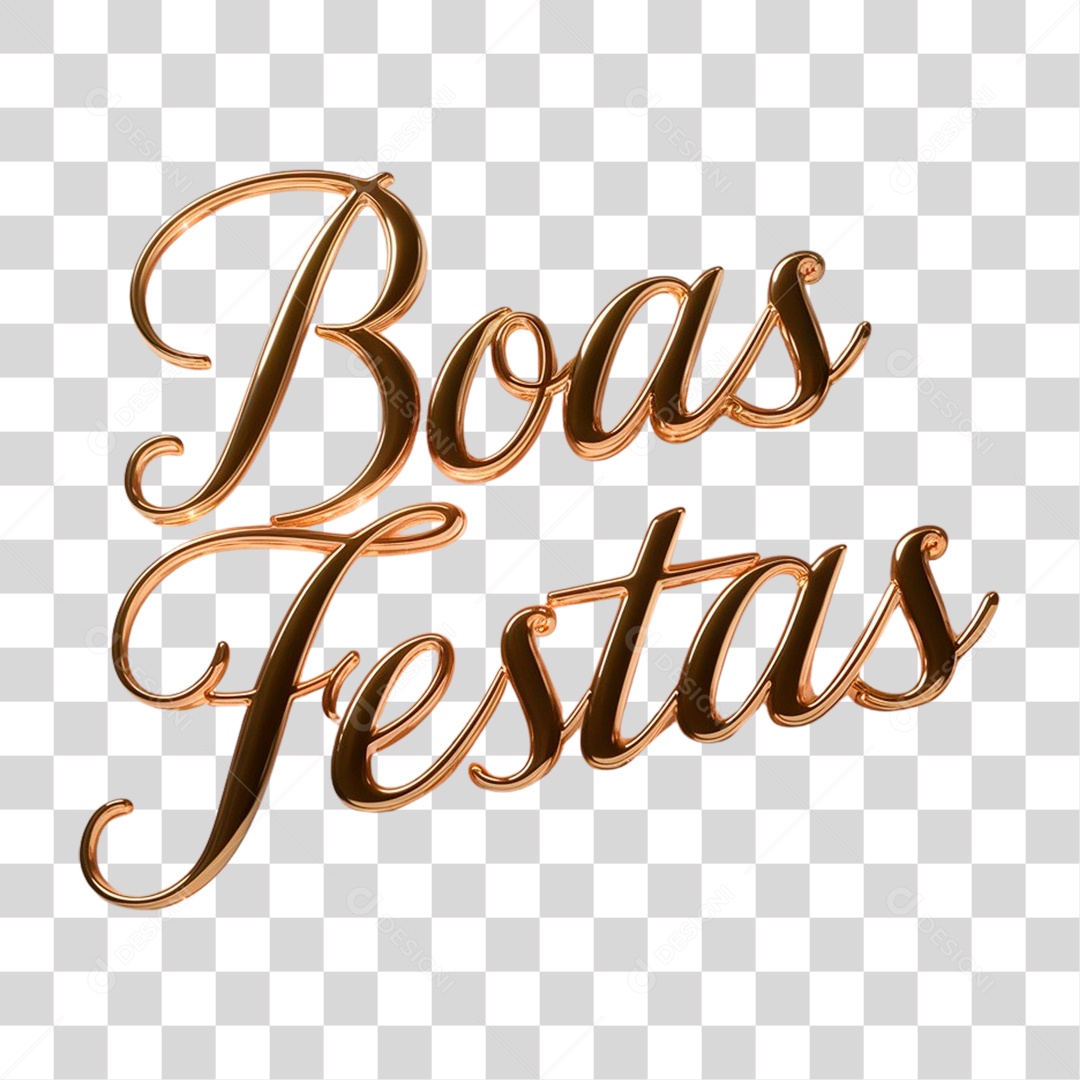 Texto 3D Boas Festas Dourado para Composição PNG Transparente