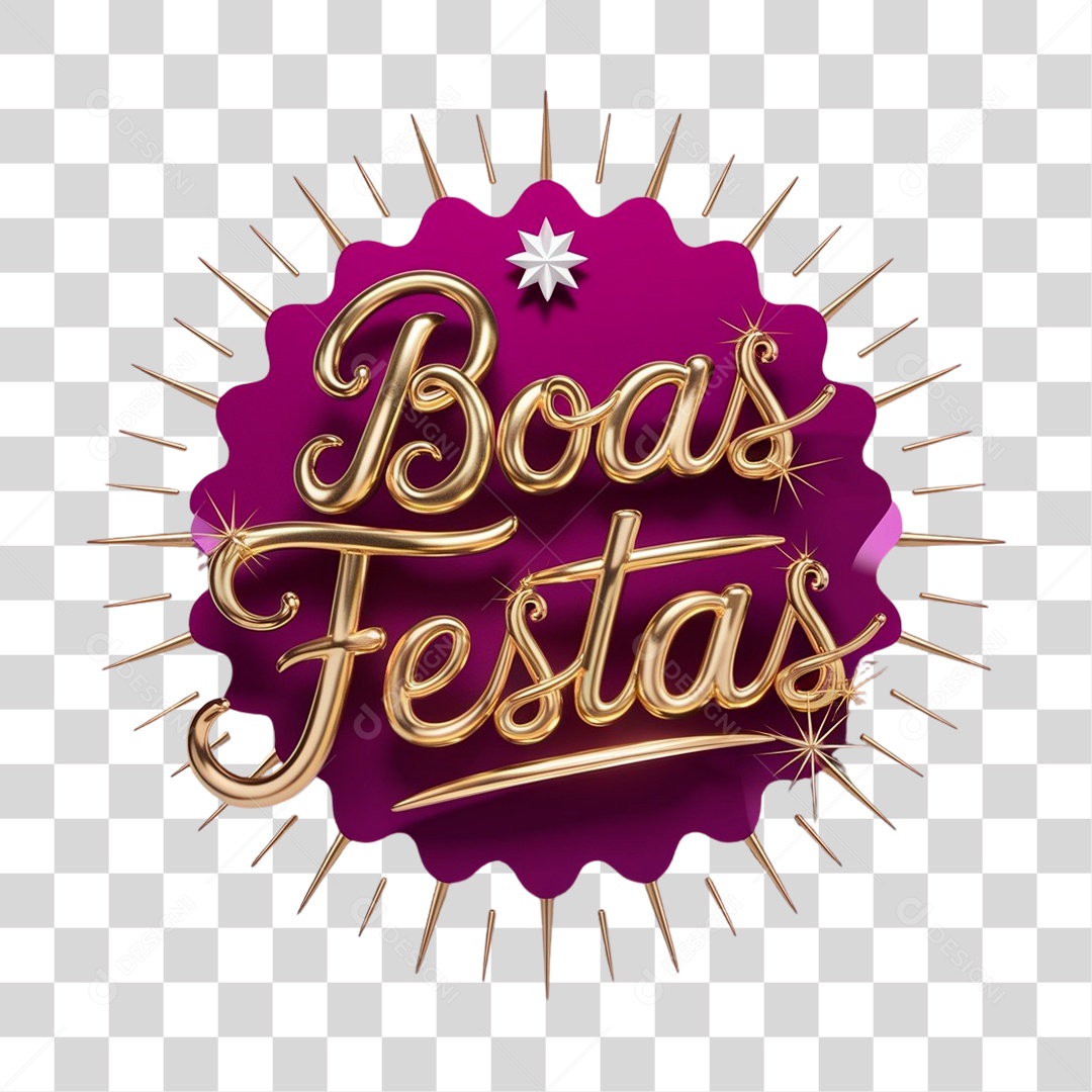 Boas Festas Selo 3D Dourado e Roxo para Composição PNG Transparente
