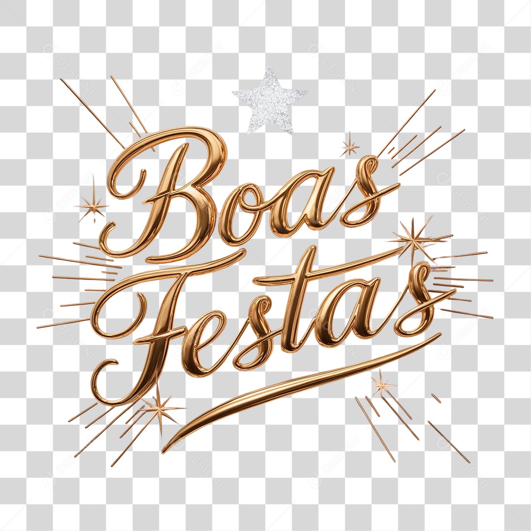 Boas Festas Texto 3D Dourado para Composição PNG Transparente