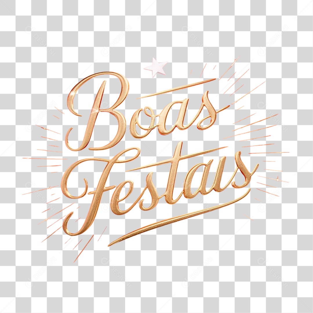 Boas Festas Texto 3D Dourado para Composição PNG Transparente