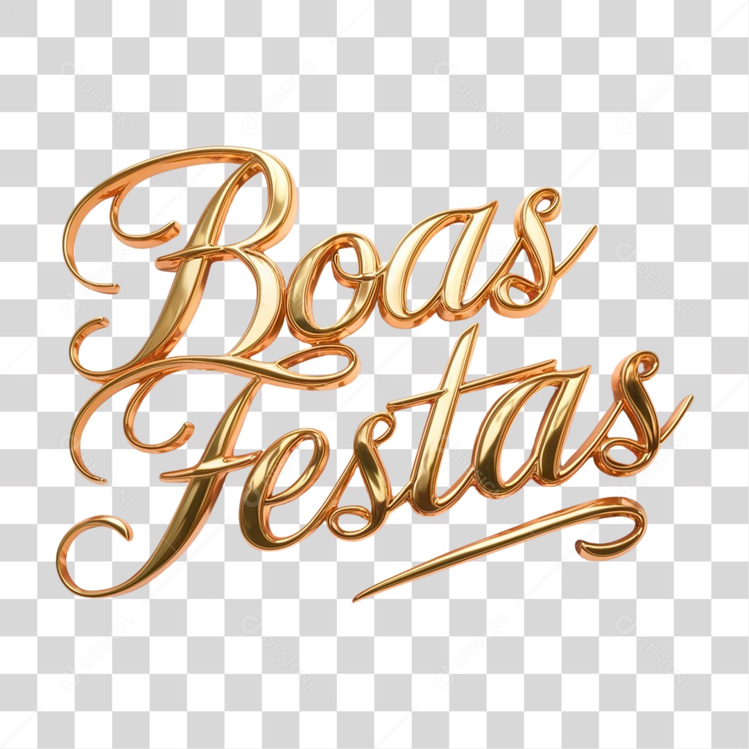 Boas Festas Texto 3D Dourado para Composição PNG Transparente