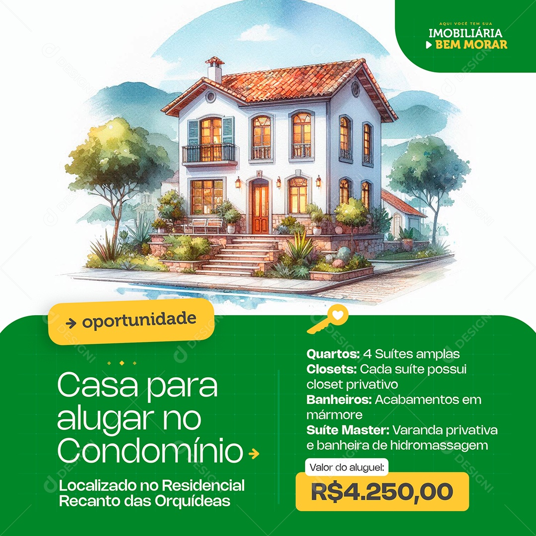 Imobiliária Casa Para Alugar Social Media PSD Editável