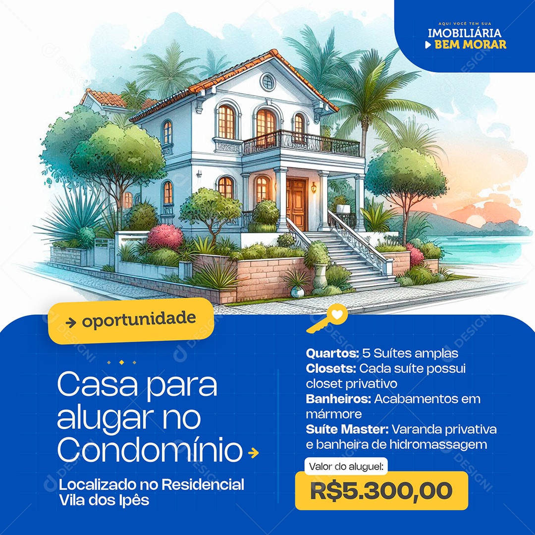 Imobiliária Casa Para Alugar Social Media PSD Editável