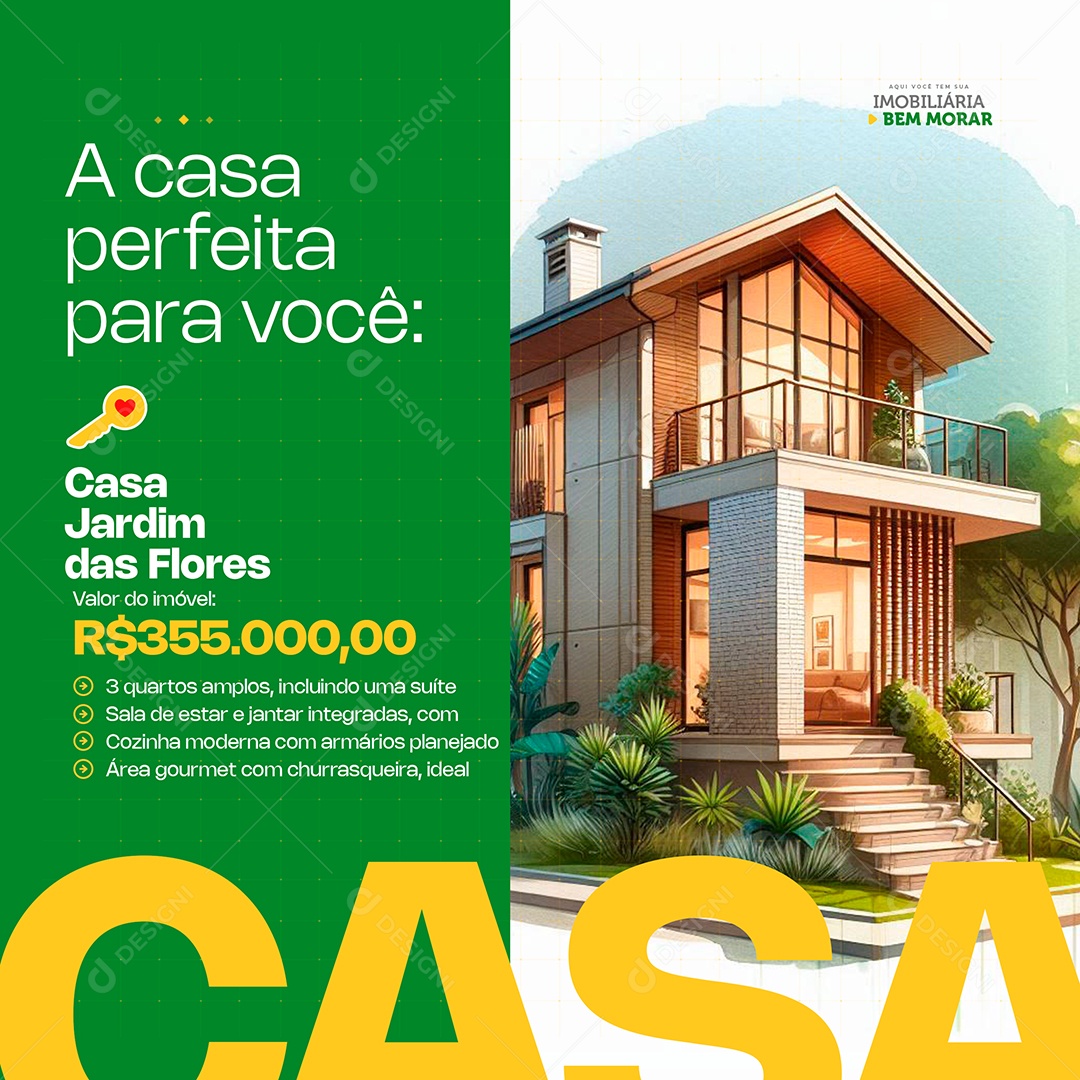 Imobiliária Casa Perfeita Para Você Social Media PSD Editável