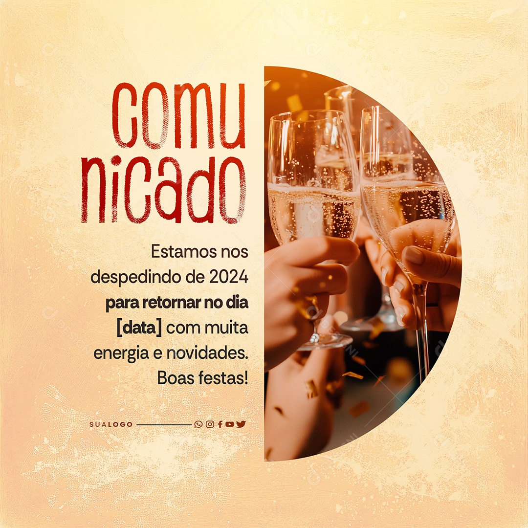 Comunicado Ano Novo Estamos nus Despedindo de 2024 Social Media PSD Editável