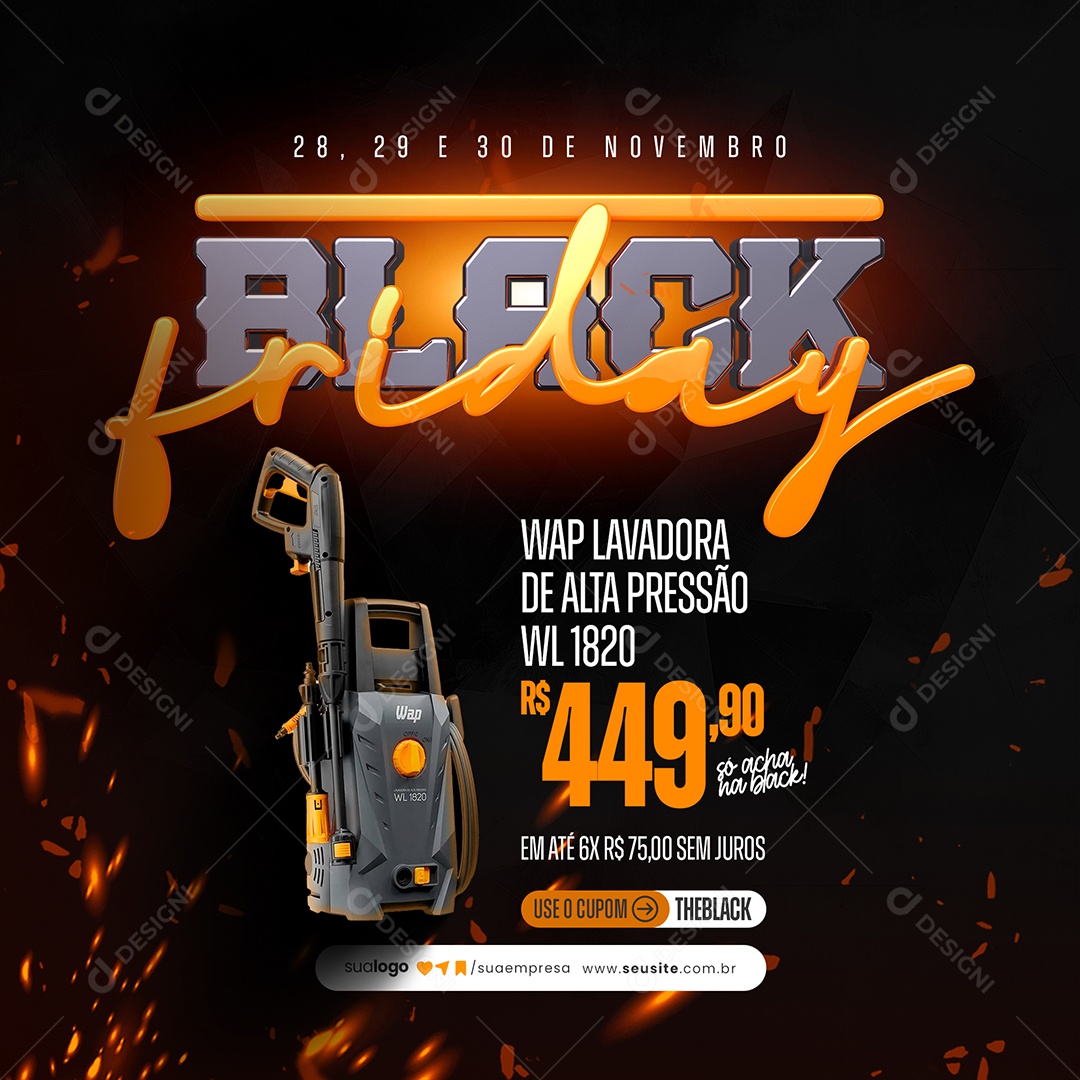 Black Friday Lavadora de Alta Pressão Social Media PSD Editável
