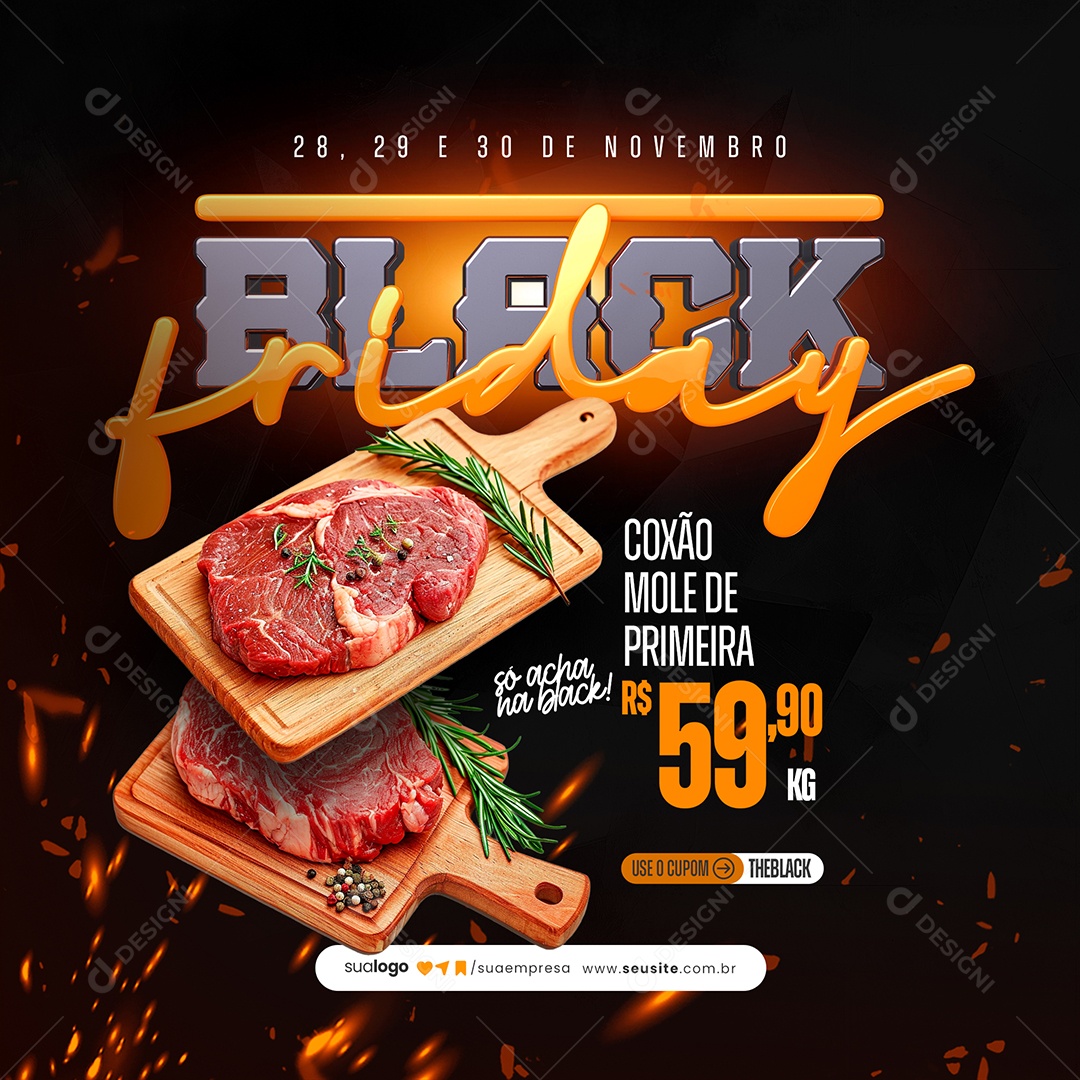 Black Friday Açougue Carnes Social Media PSD Editável