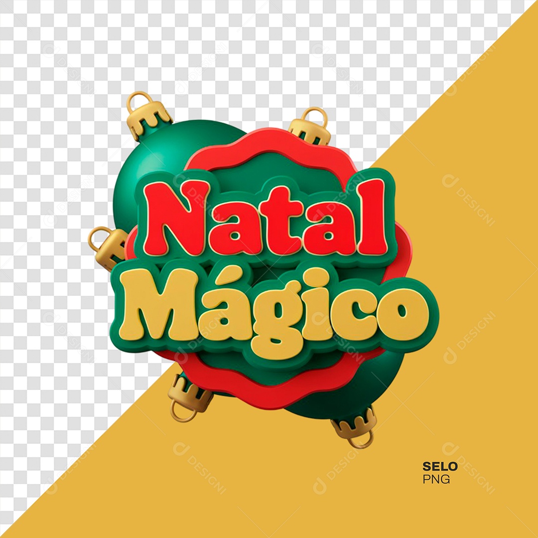 Selo 3D Natal Mágico Elemento 3D para Composição PSD