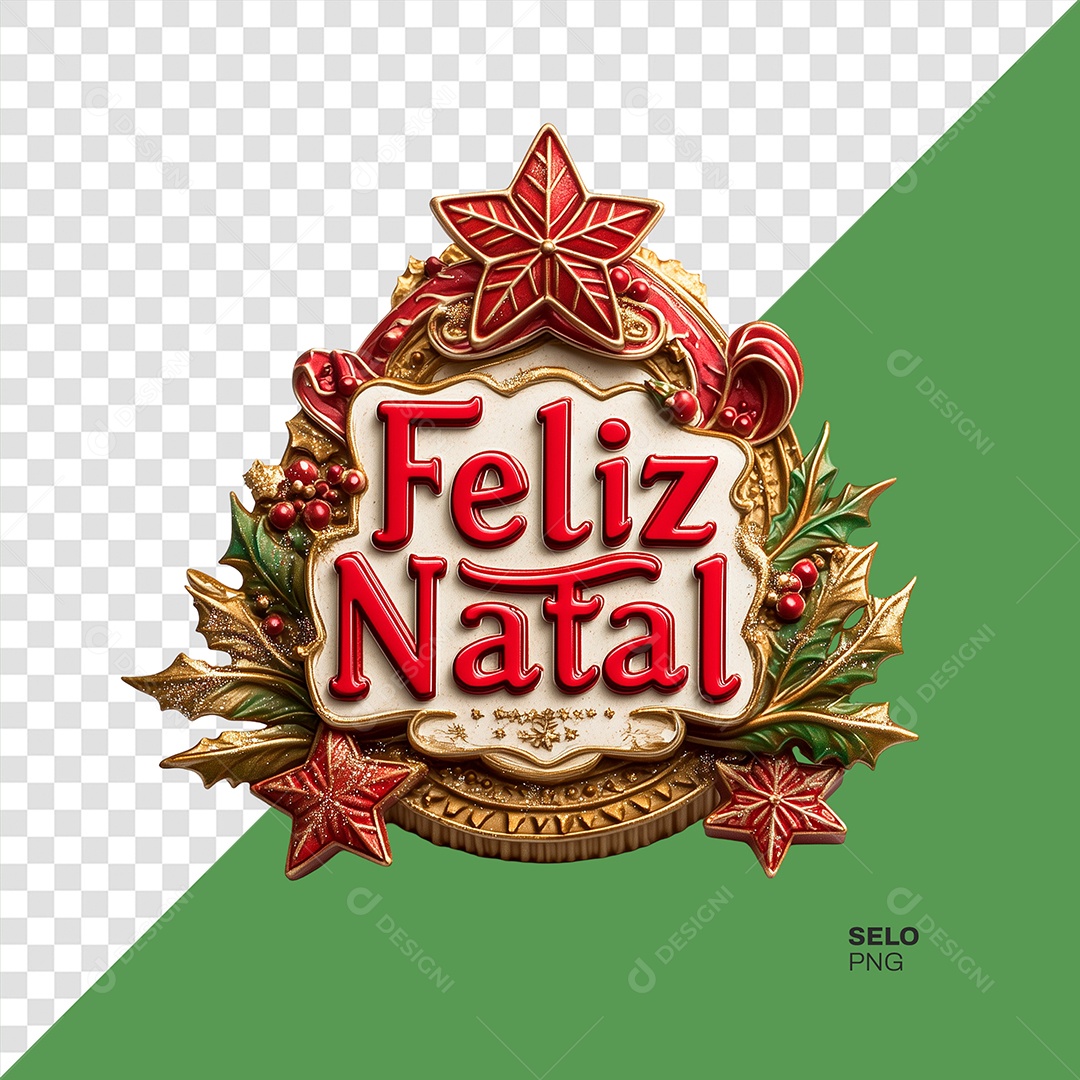 Selo 3D Feliz Natal Elemento 3D para Composição PSD