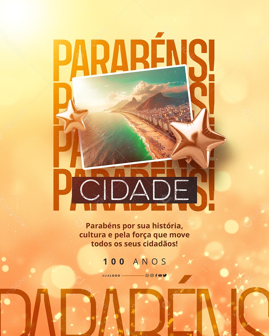 Parabéns Cidade 100 Anos Social Media PSD Editável