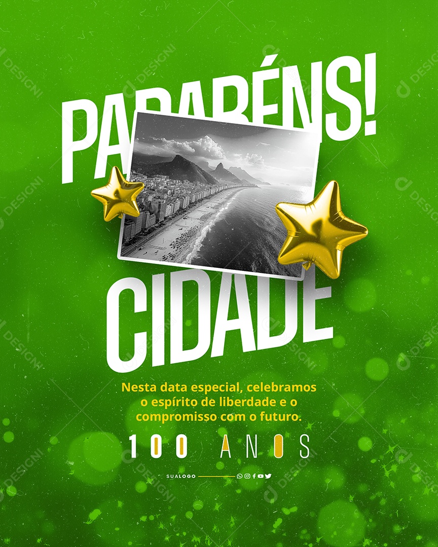 Parabéns Cidade 100 Anos Social Media PSD Editável
