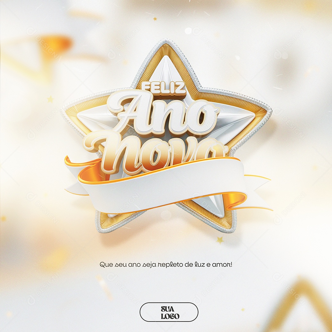 Feliz Ano Novo Que a Alegria Esteja Presente Social Media PSD Editável