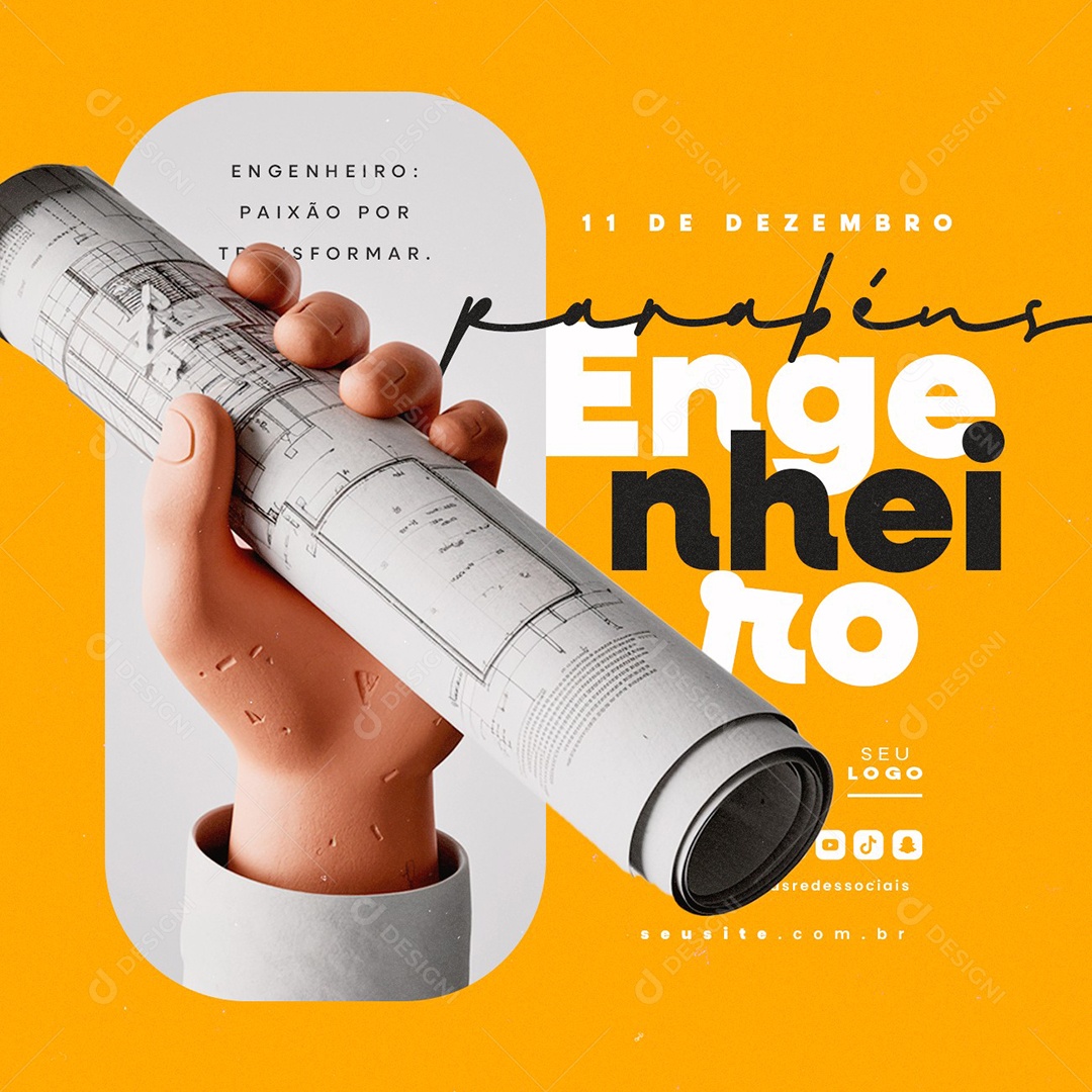 Social Media Dia do Engenheiro 11 de Dezembro Parabéns PSD Editável