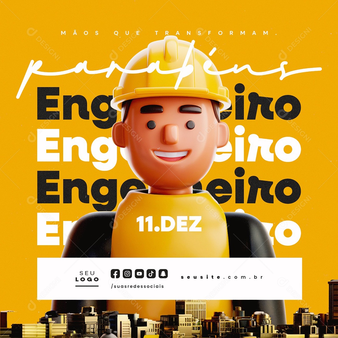 Dia do Engenheiro 11 de Dezembro Parabéns Social Media PSD Editável