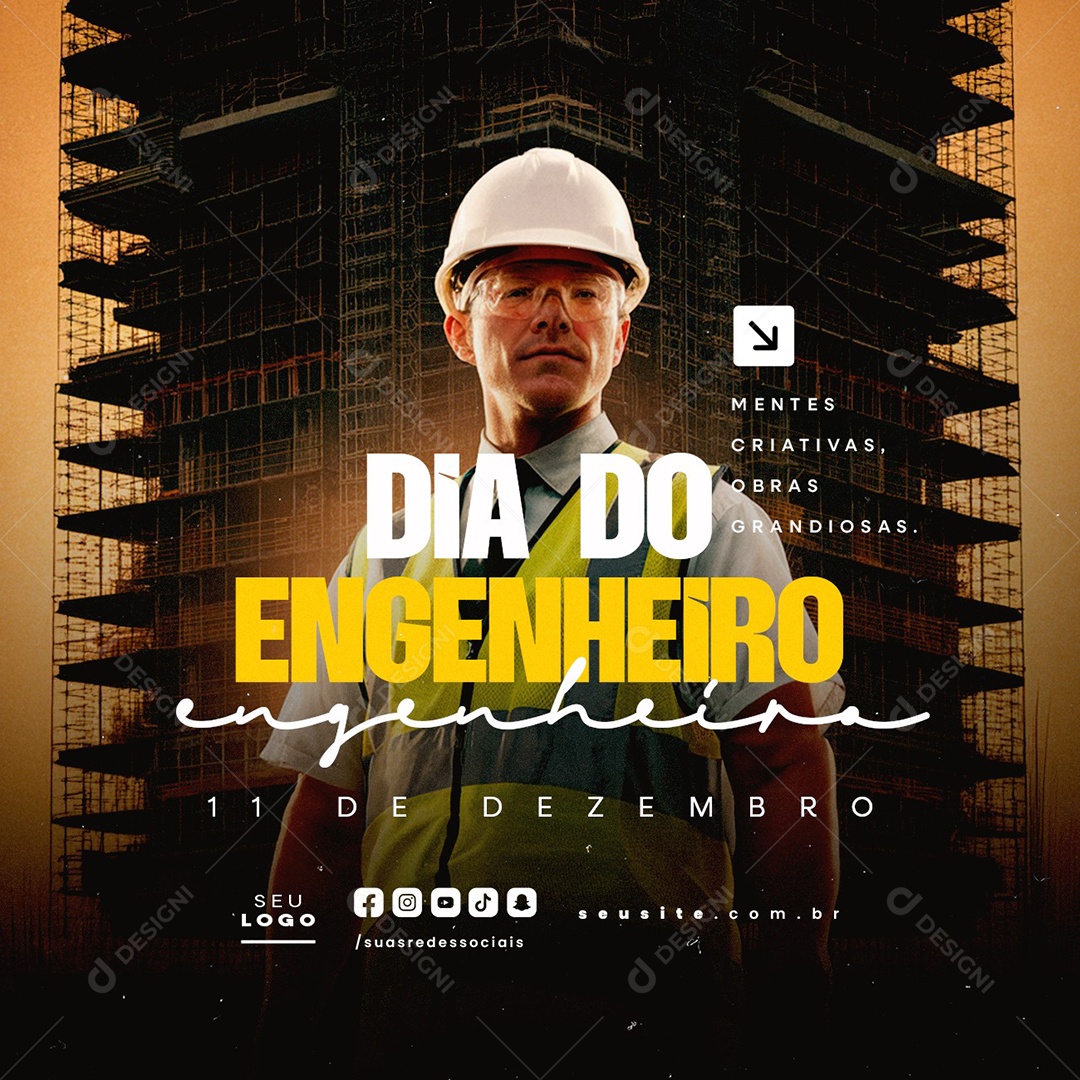 Dia do Engenheiro 11 de Dezembro Mentes Criativas Social Media PSD Editável