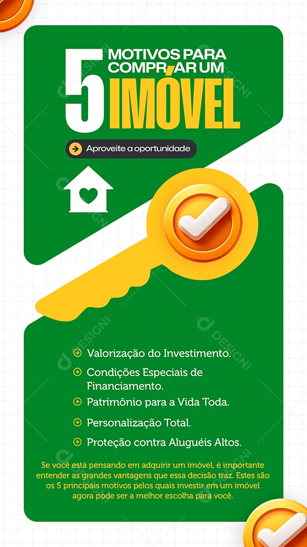 Imobiliária Cinco Motivos Para Comprar Um Imovél Social Media PSD Editável