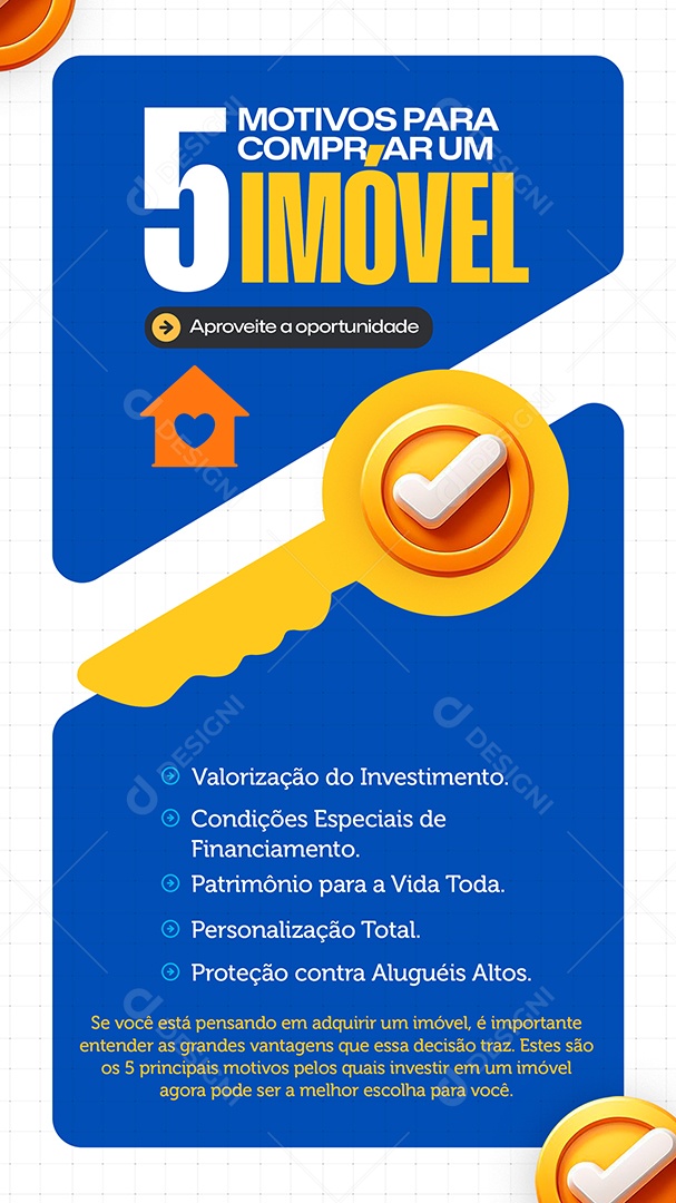 Story Imobiliária Cinco Motivos Para Comprar Imóvel Social Media PSD Editável