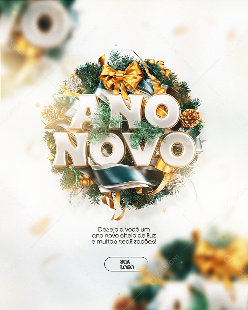 Ano Novo Desejo a Você Um Ano Cheio de Luz Social Media PSD Editável