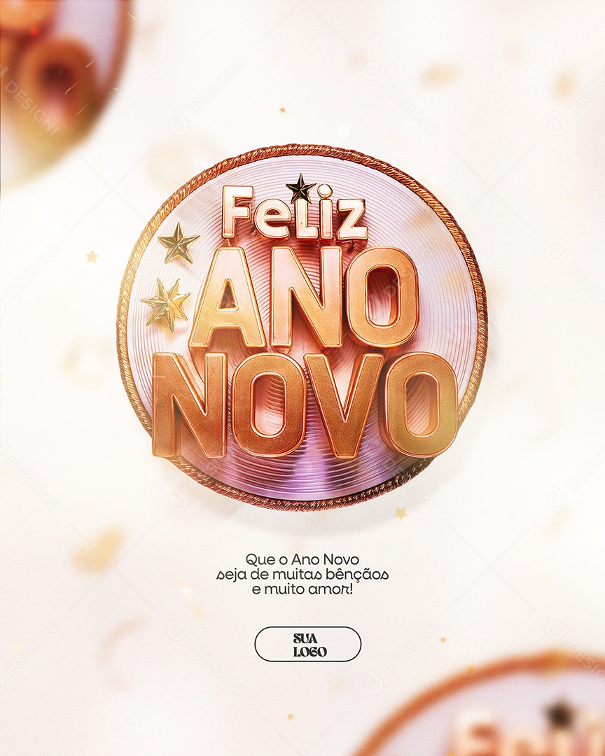 Feliz Ano Novo Muitas Bênçãos Social Media PSD Editável