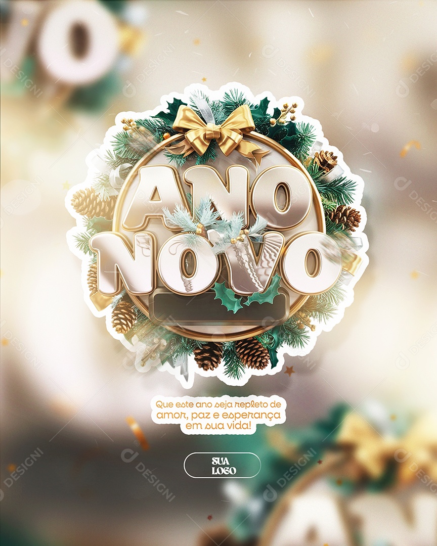 Ano Novo Que Este Ano Seja Repleto de Amor Social Media PSD Editável