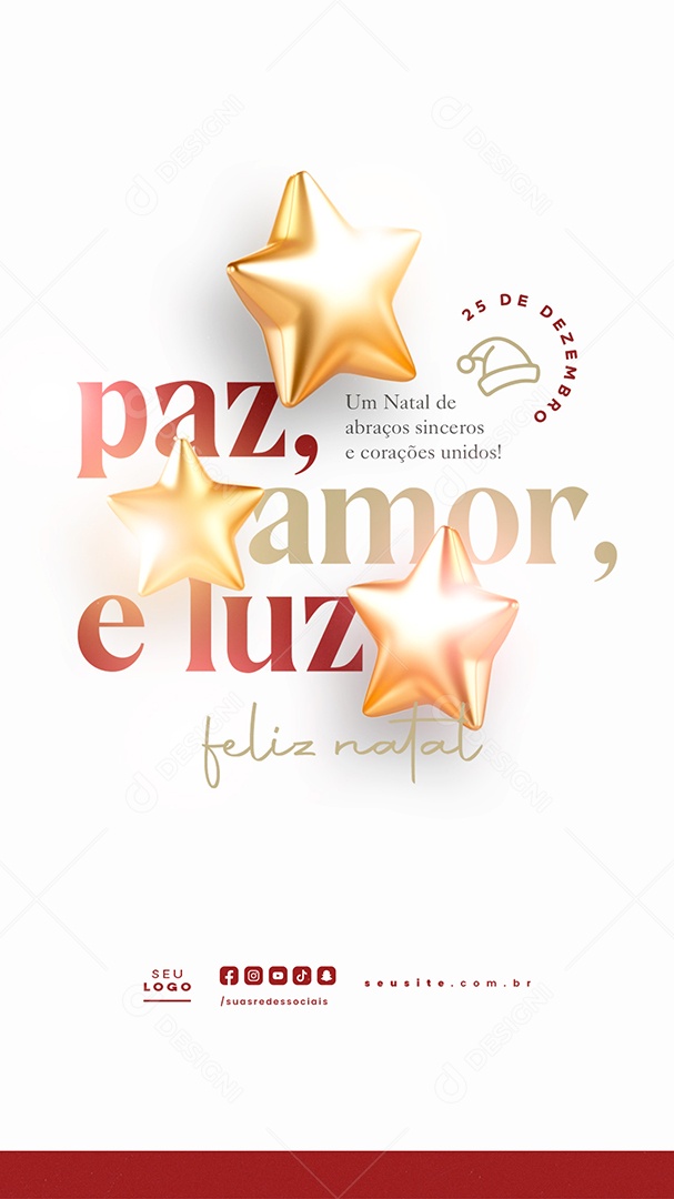 Story Feliz Natal 25 de Dezembro Paz Amor e Luz Social Media PSD Editável