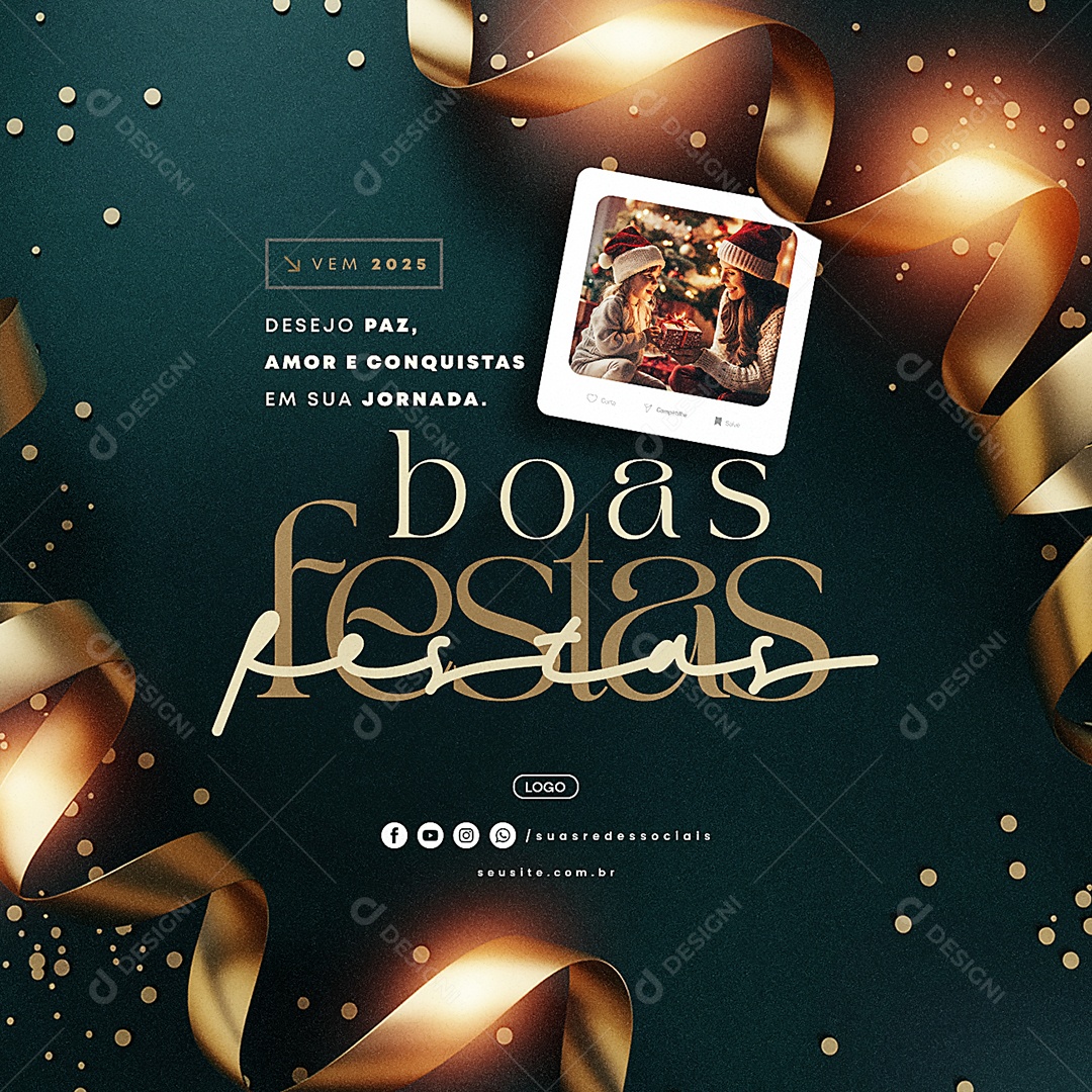 Boas Festas Desejo Paz Social Media PSD Editável