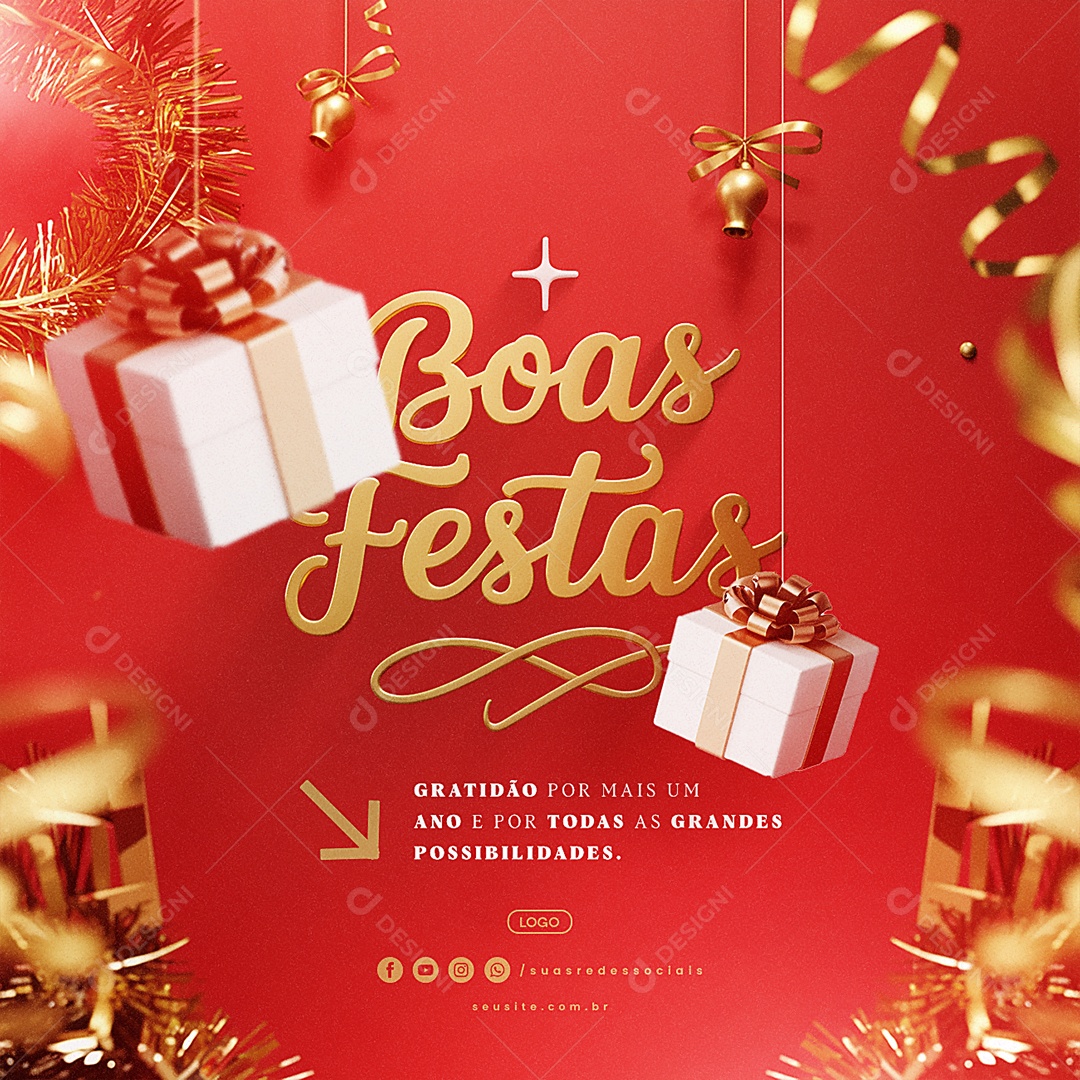 Boas Festas Gratidão por Mais Um Ano Social Media PSD Editável