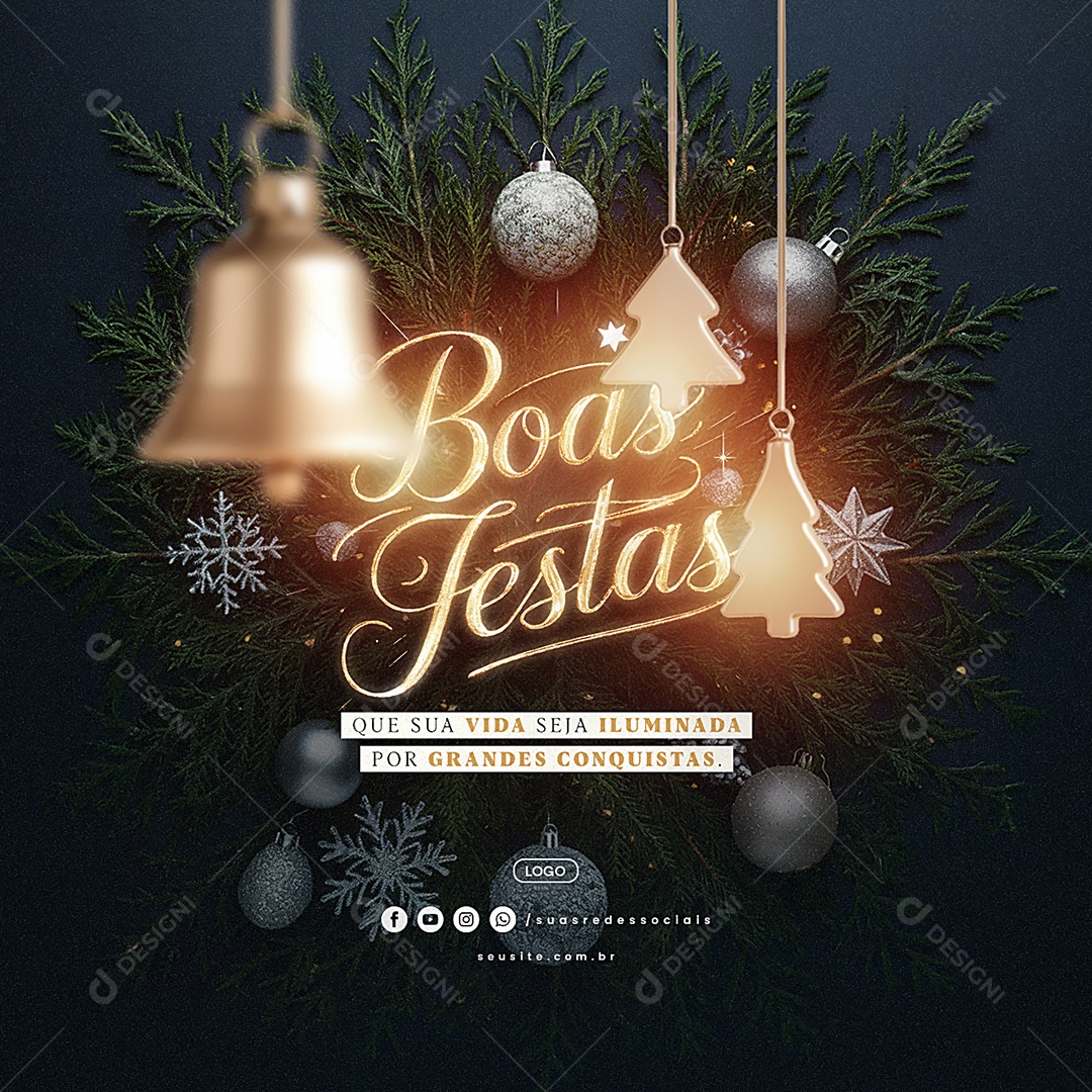 Boas Festas Que Sua Vida Seja Iluminada Social Media PSD Editável