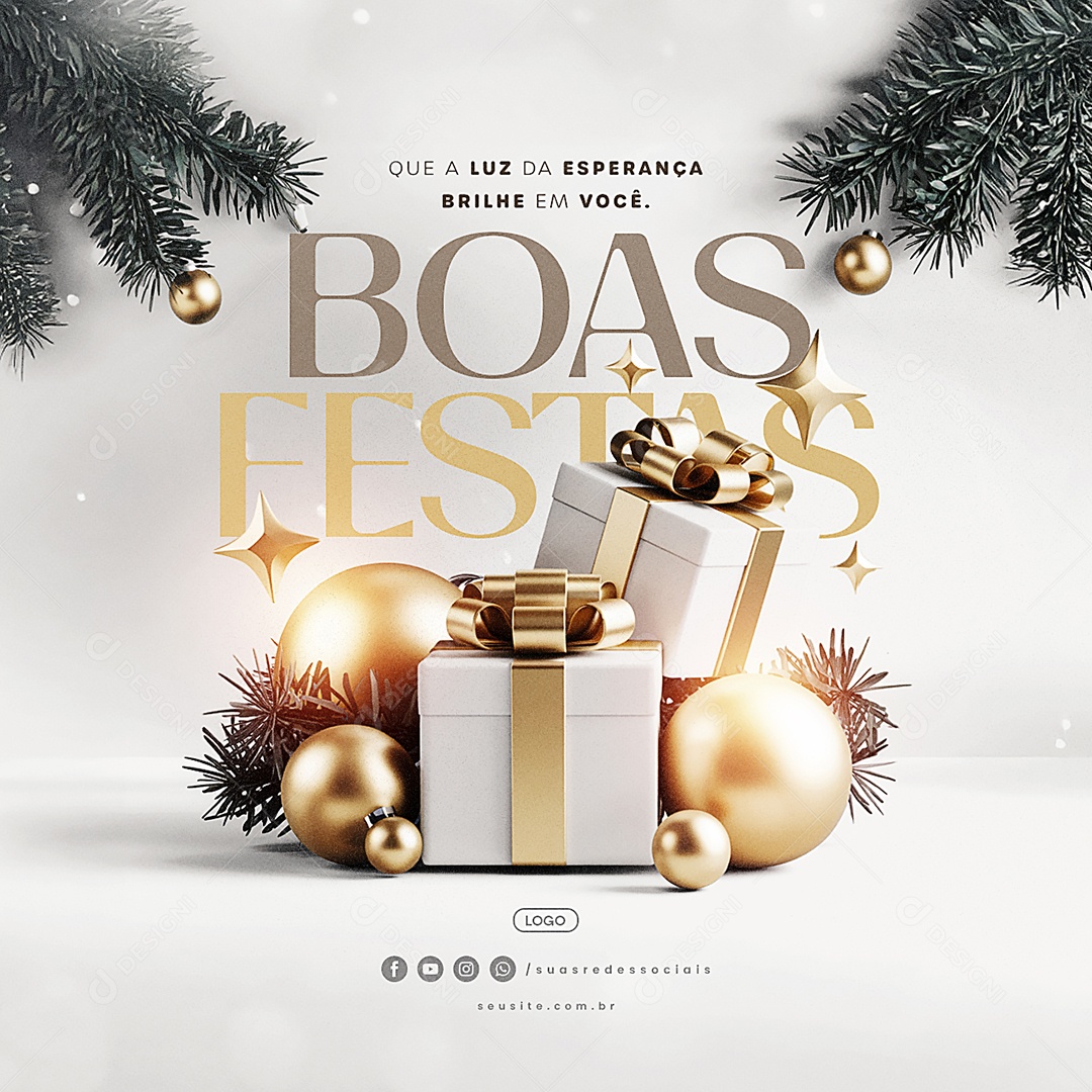 Boas Festas Que a Luz da Esperança Brilhe em Você Social Media PSD Editável