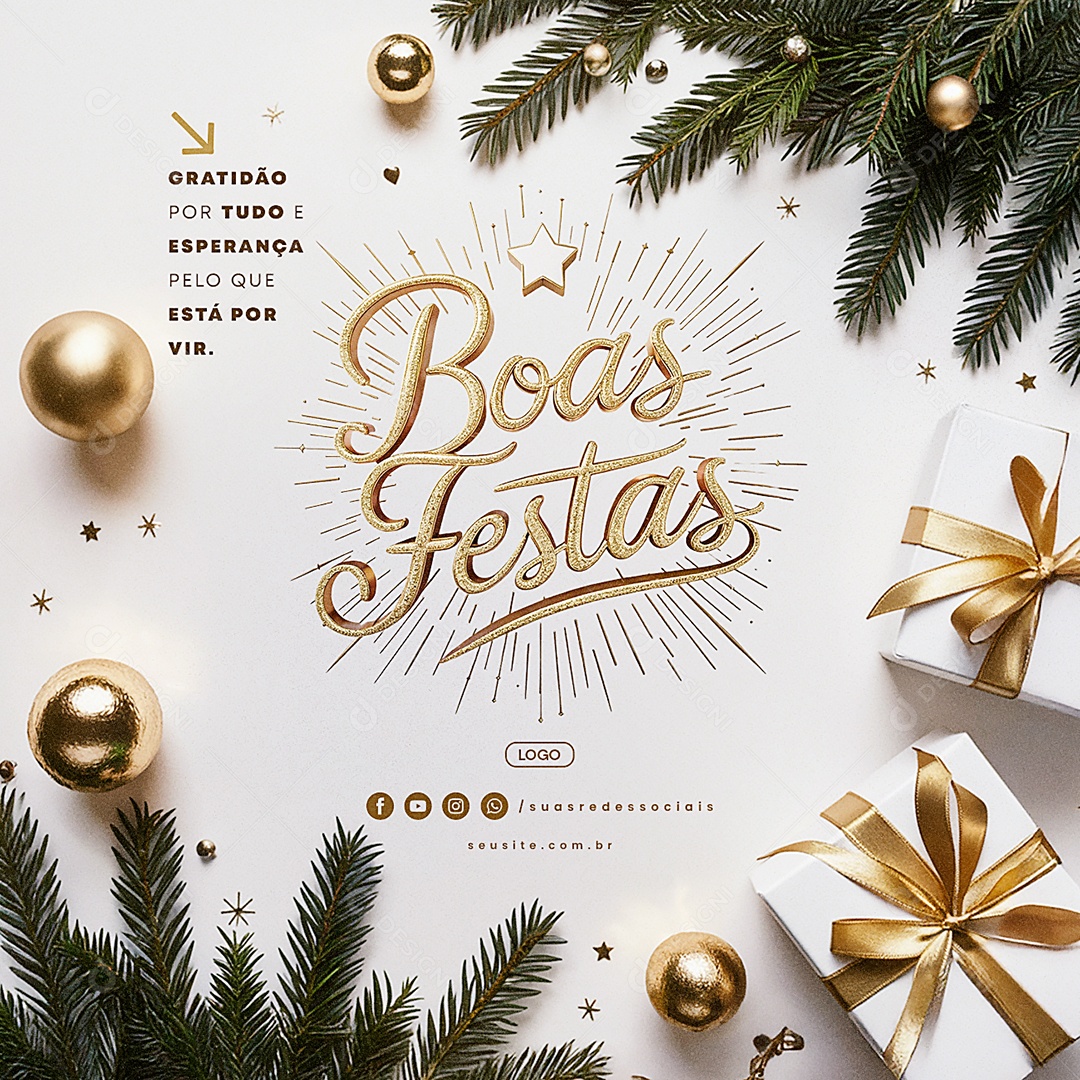 Boas Festas Gratidão por Tudo e Esperança Social Media PSD Editável