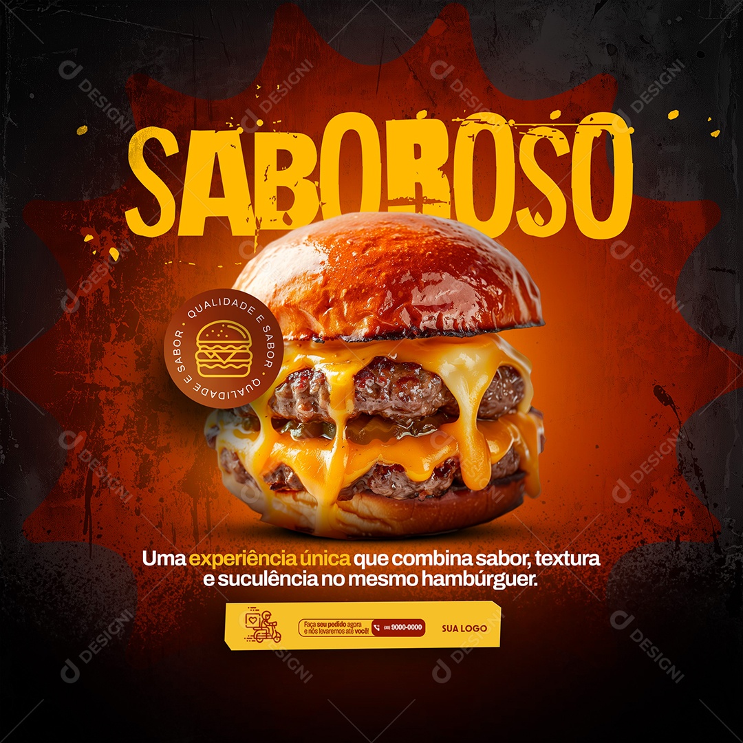 Hambúrguer Saboroso Uma Experiência Única que Combina Com Sabor Social Media PSD Editável