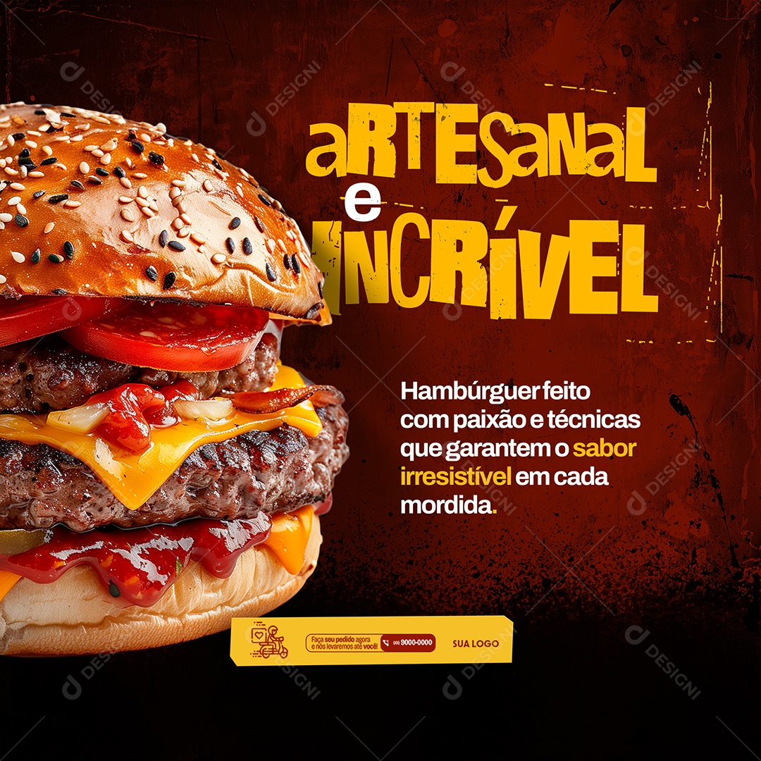 Hamburgueria Hambúrguer Artesanal é Incrível Social Media PSD Editável