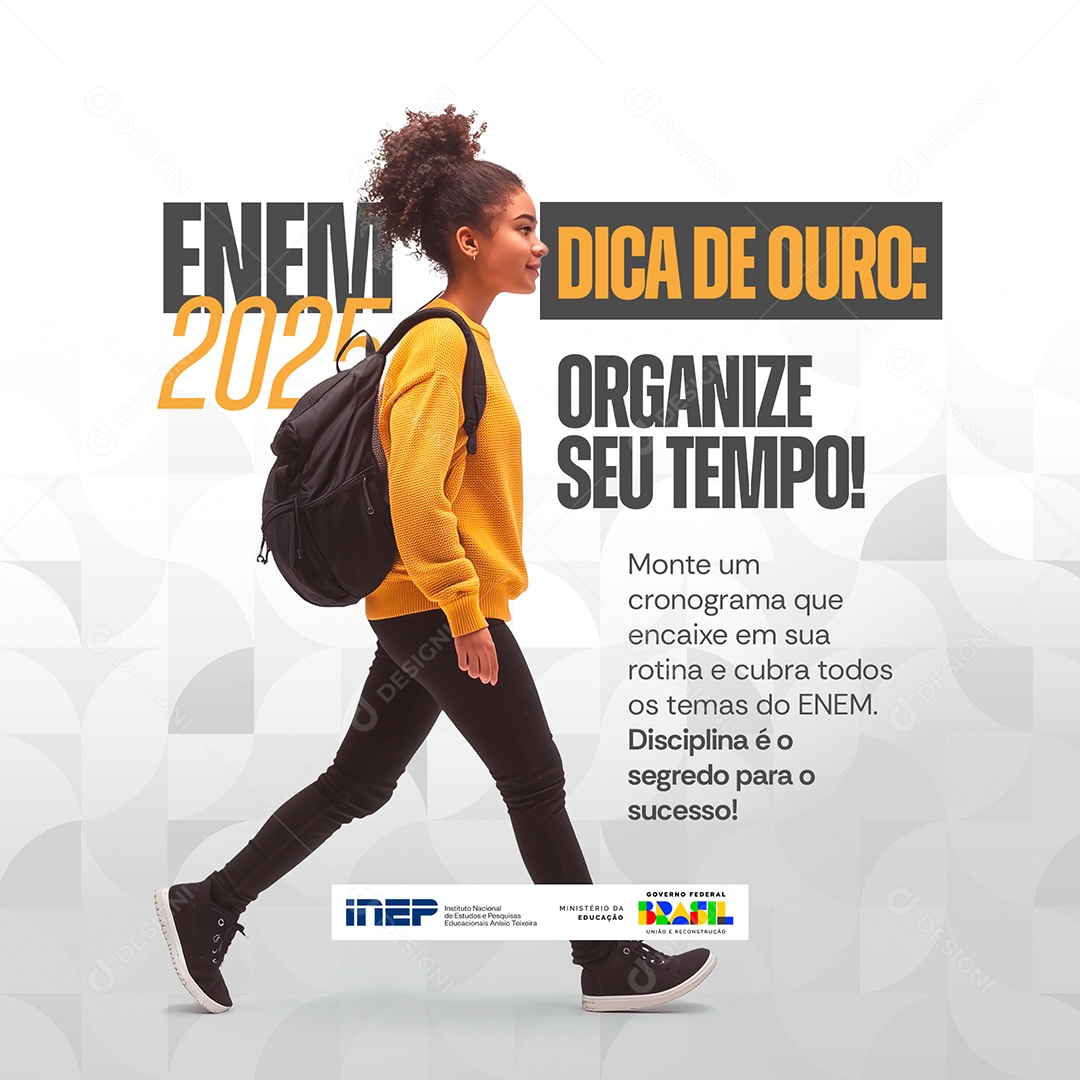 Enem 2025 Dica de Ouro Organize Seu Tempo Social Media PSD Editável