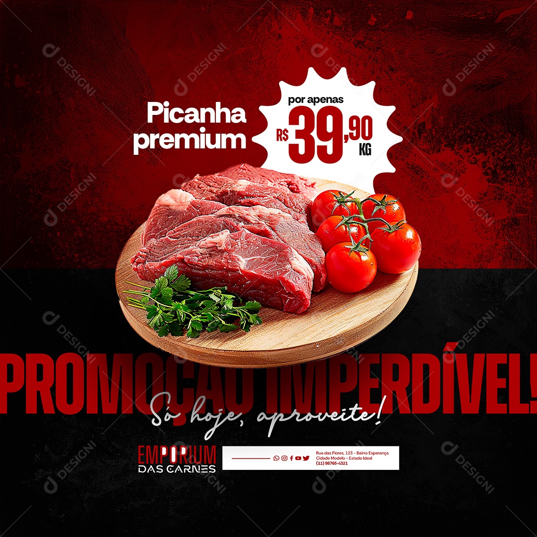 Açougue Picanha Premium Promoção Imperdível Social Media PSD Editável