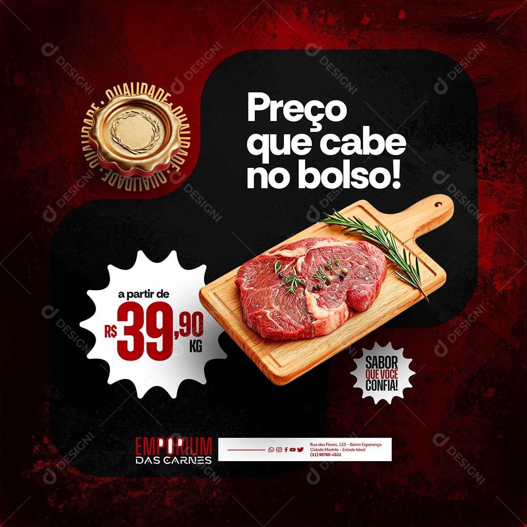 Açougue Preço que Cabe no Bolso Social Media PSD Editável