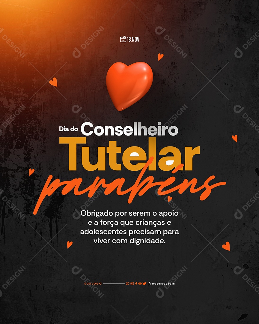 Dia do Conselheiro Tutelar 18 de Novembro Parabéns Social Media PSD Editável