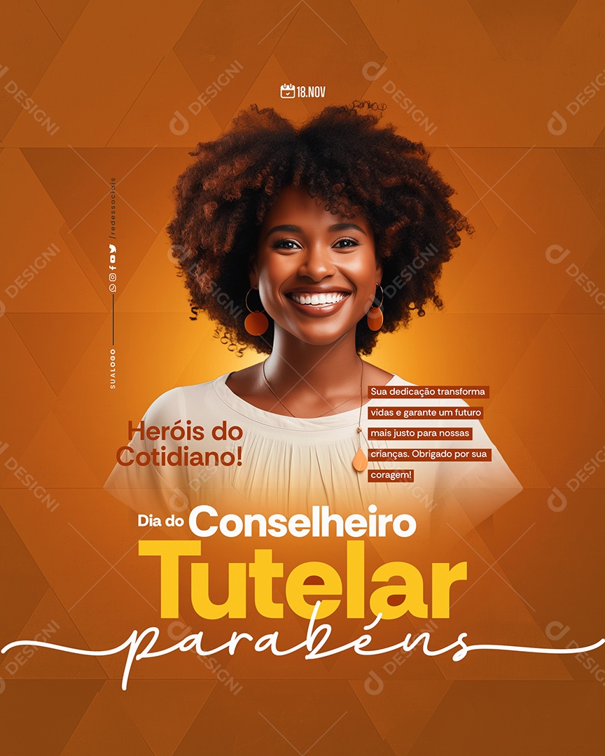 Dia do Conselheiro Tutelar 18 de Novembro Parabéns Social Media PSD Editável
