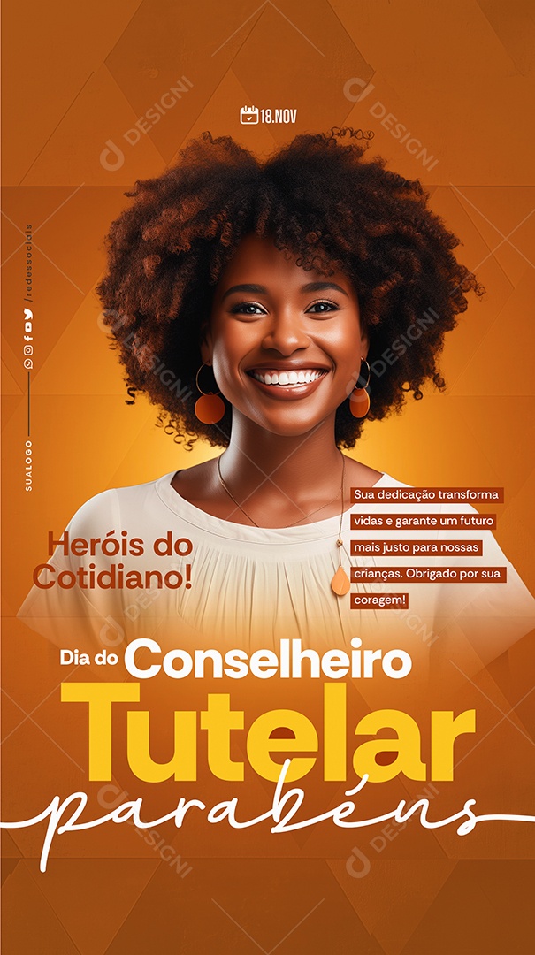 Story Dia do Conselheiro Tutelar 18 de Novembro Parabéns Social Media PSD Editável