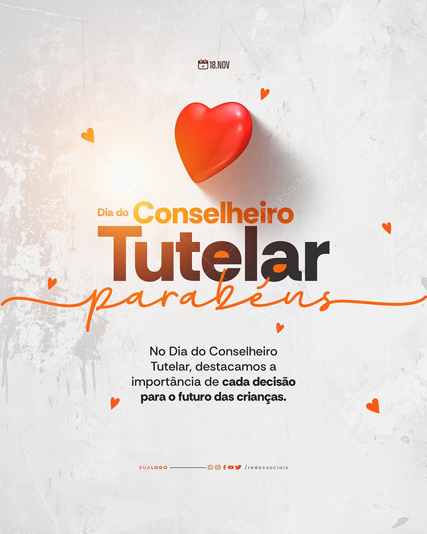 Dia do Conselheiro Tutelar Parabéns 18 de Novembro Social Media PSD Editável