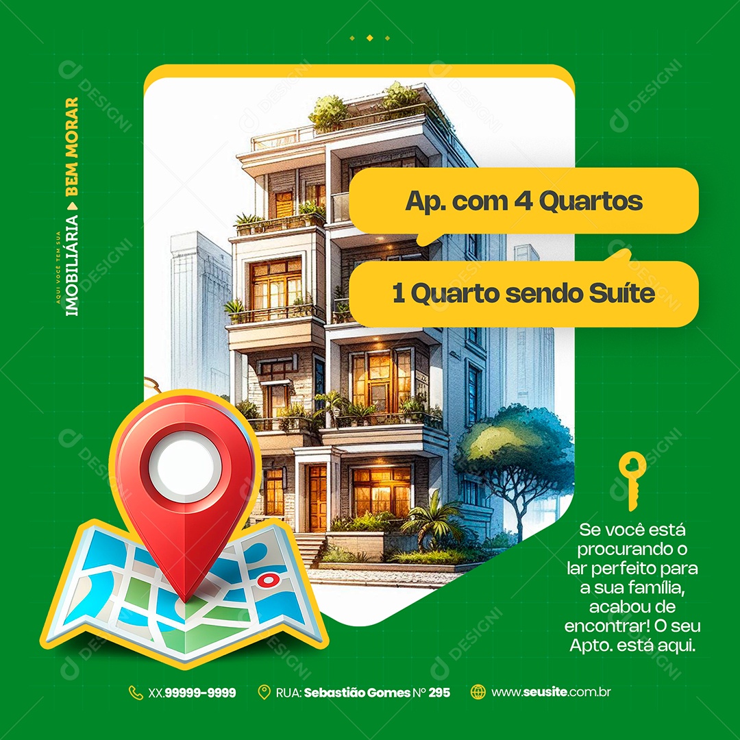 Imobiliária O Seu Apartamento Está Aqui Social Media PSD Editável