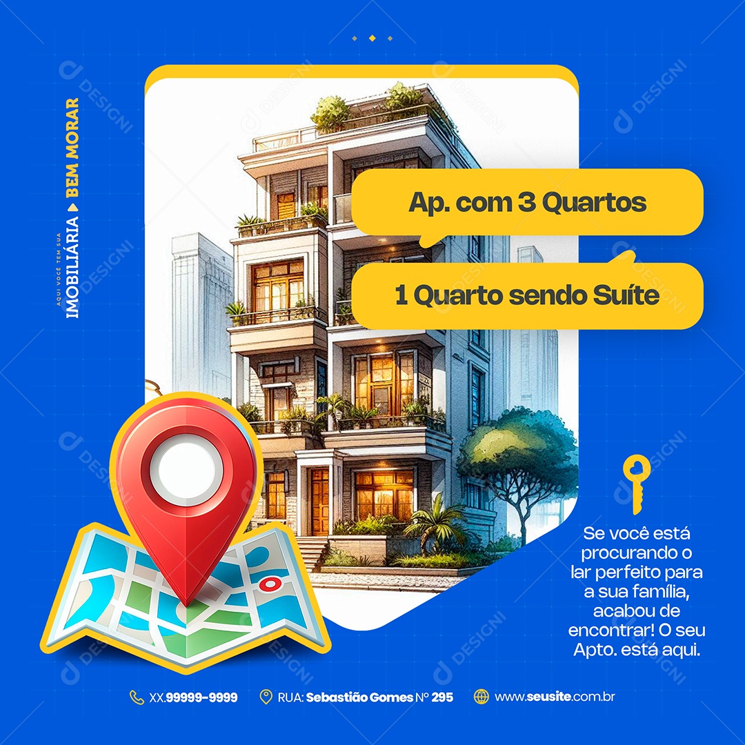 Imobiliária O Seu Apartamento Está Aqui Social Media PSD Editável