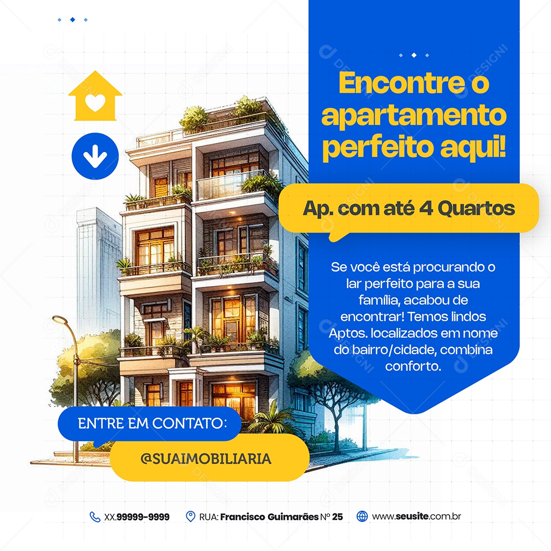 Imobiliária Encontre O Apartamento Perfeito Social Media PSD Editável