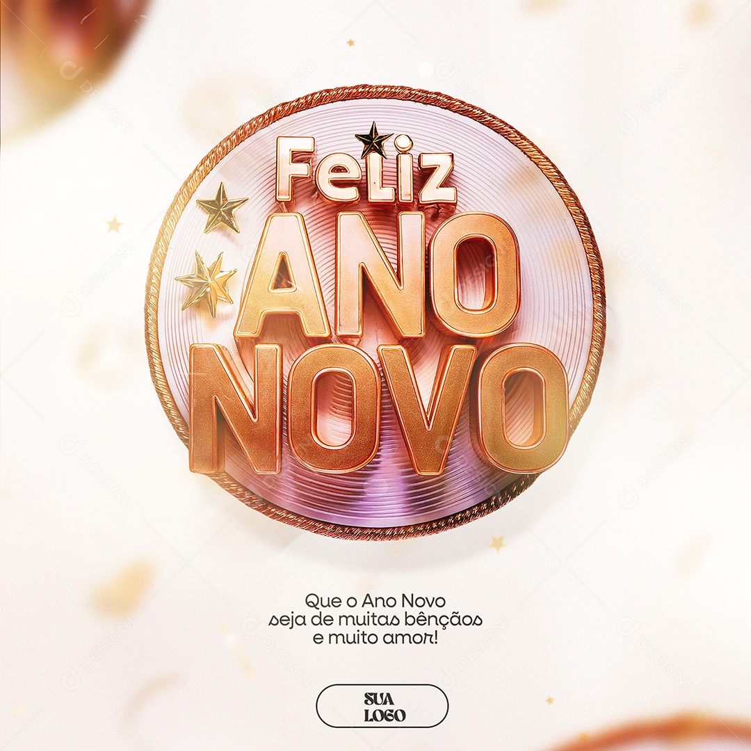 Feliz Ano Novo Muitas Bênçãos Social Media PSD Editável