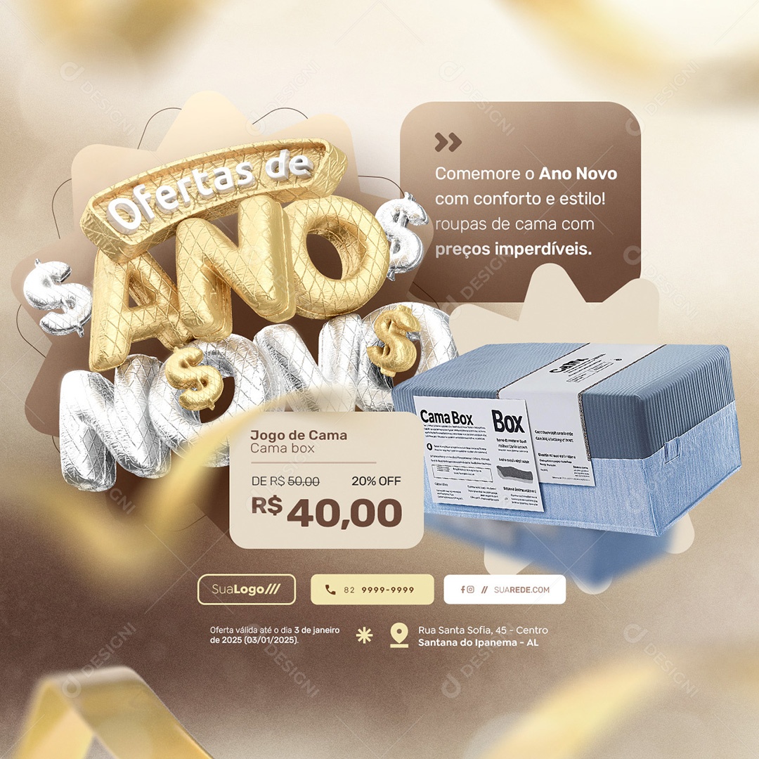 Ano Novo de Ofertas Jogo de Cama Social Media PSD Editável