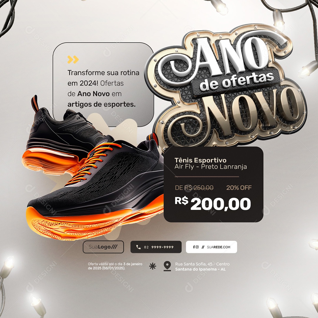 Ano Novo De Ofertas Tênis Esportivo Social Media PSD Editável