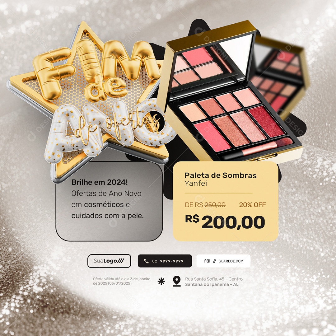 Fim De Ano de Ofertas Paleta de Sombras Maquiagem Social Media PSD Editável